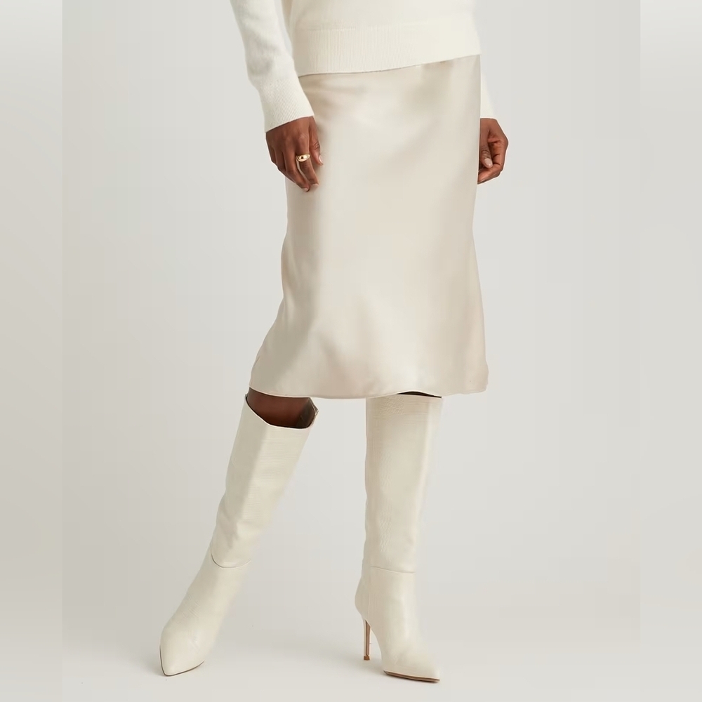 Quince Ivory Satin Midi Skirt